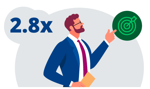 A colleague pointing to a bullseye with 2.8x next to it.