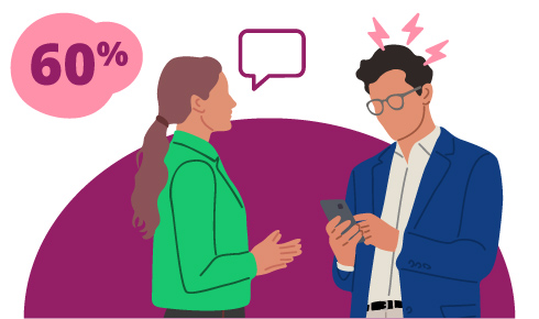A manager confidently helping a colleague who is experiencing burnout with 60%.