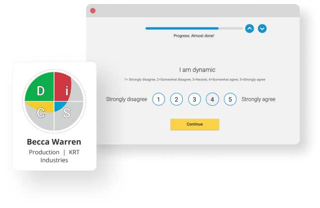 Everything DiSC assessment sample question with a D style DiSC map off to the side.