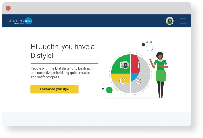 Sample Everything DiSC on Catalyst profile of a person with a D style. 