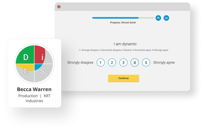 Everything DiSC assessment sample question with a D style DiSC map off to the side.