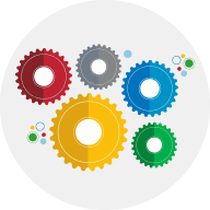 Colorful gears representing self-paced learning.